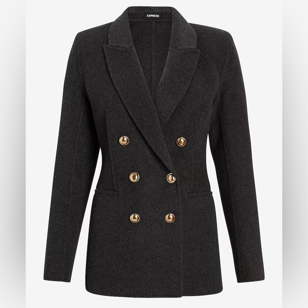 New Express Women Hand Sewn Wool Blend Double Breasted Novelty Button Blazer XS